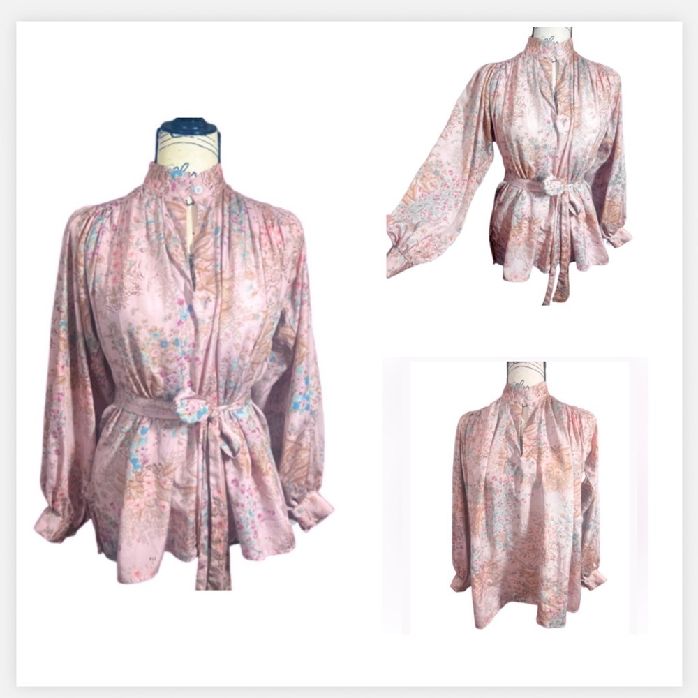 Vintage Floral Pink Chic Long Sleeve Blouse Top